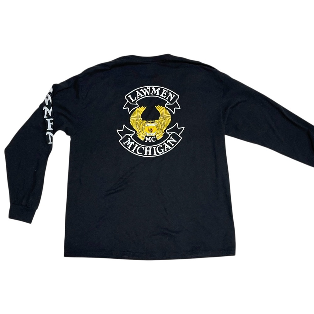Lawmen MC Michigan Law Enforcement Black Logo Long Sleeve Shirt Graphic Design